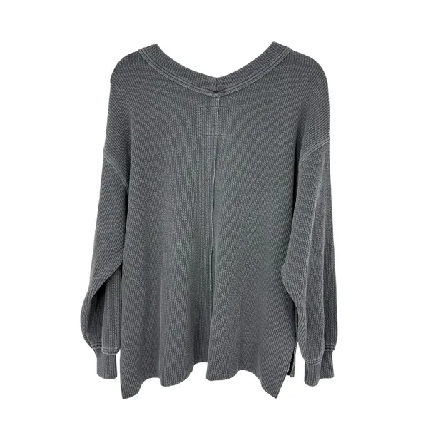Aerie Wonder Textured V-Neck Sweatshirt Gray Small Oversized Waffle Knit Lounge - Image 4