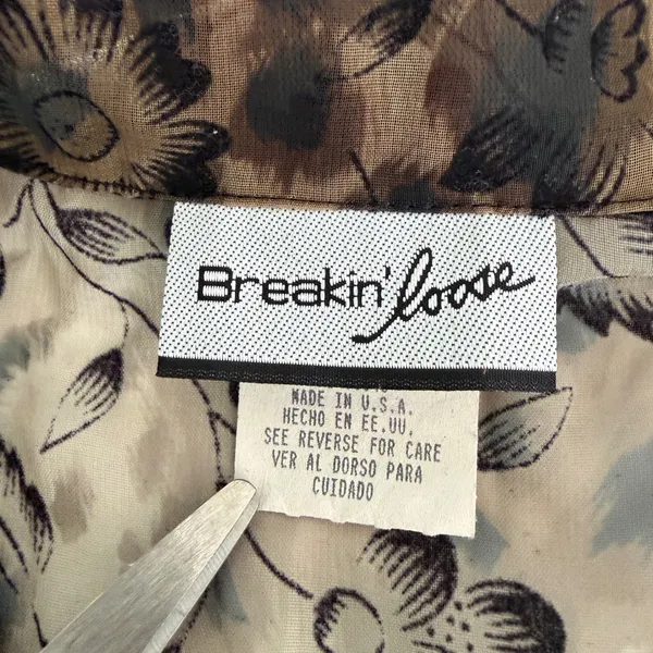 Vintage 90's Breakin Loose Sheer Floral Leopard Print‎ Duster Brown Black 5/6 - Image 7