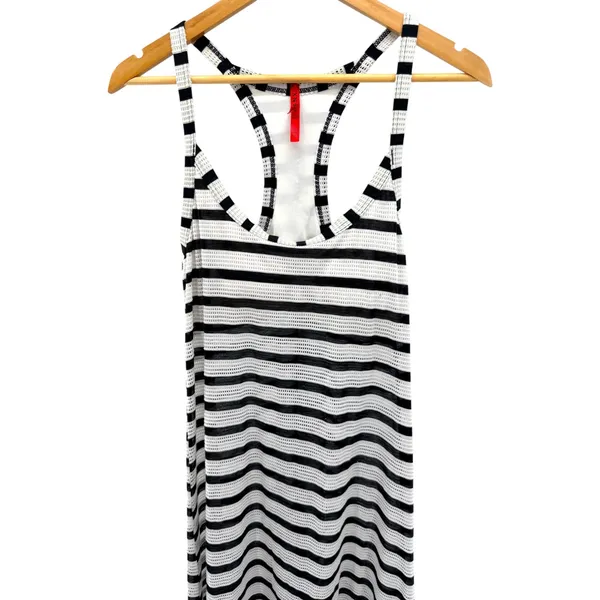 Spanx Stripe Mesh Racerback Maxi Dress L Large Built In Shelf Bra Swim Cover Up - Image 2