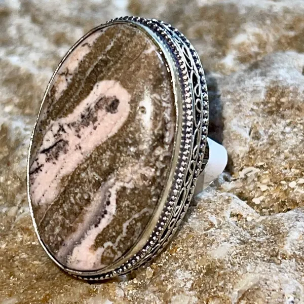 Rhodochrosite Ring Size 7 1/4 Brown - Image 2