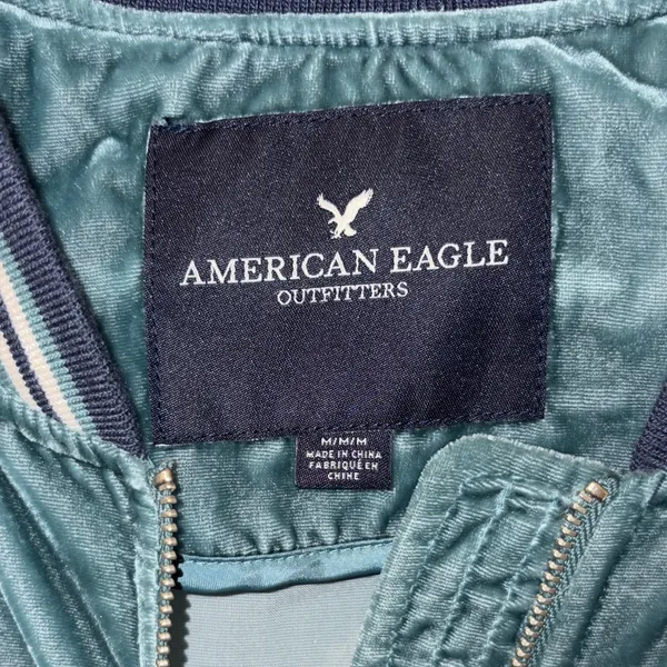 American Eagle Outfitters  Teal velvet Bomber Jacket - Image 2