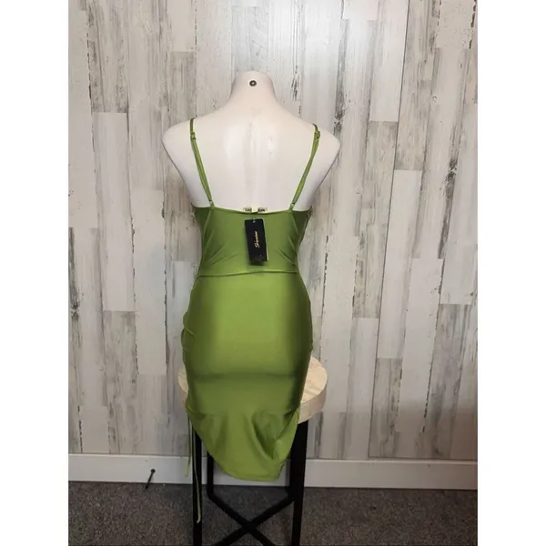 Inspired Hearts Green Satin Ruched Side Bodycon Dress – Size M - Image 4