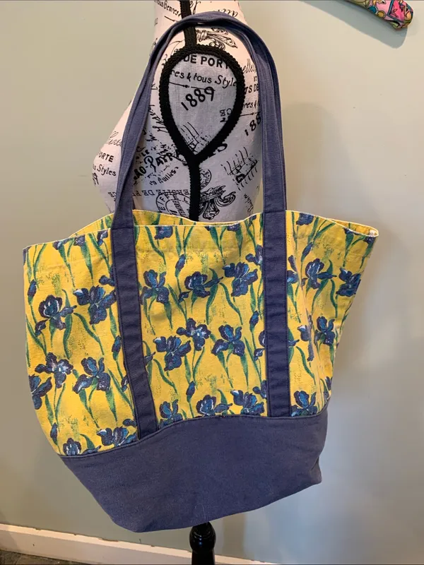 Large Yellow & Blue Floral Irises Lightweight and Sturdy Cotton Canvas Tote Bag - Image 4