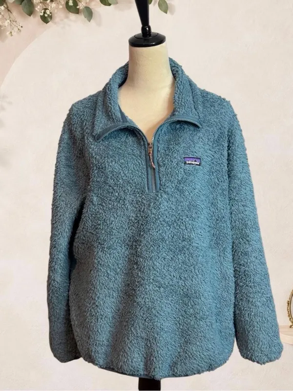 Patagonia Teal Blue Fuzzy Fleece Quarter Zip Pullover Size Large - Image 3