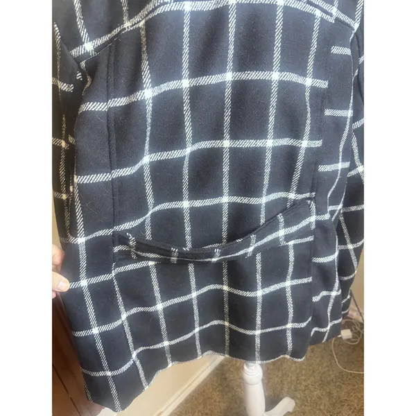 Larry Levine Womens Black White Windowpane Plaid Peacoat Double Breasted XL Coat - Image 4