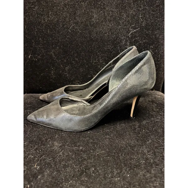 White House Black Market Grey Snakeskin d'Orsay Pointed‎ Toe Pumps Heels Size 8M - Image 2