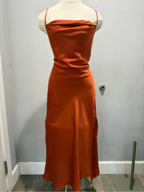 Astr Satin Gaia Midi Dress - Rust Orange - Image 4