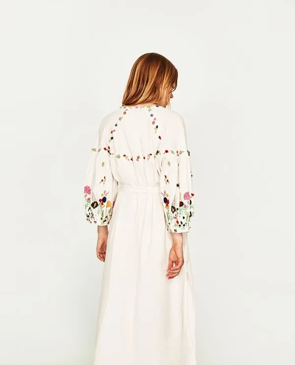 Zara white long floral embroidered tunic (dress) *no sash belt* - Image 2