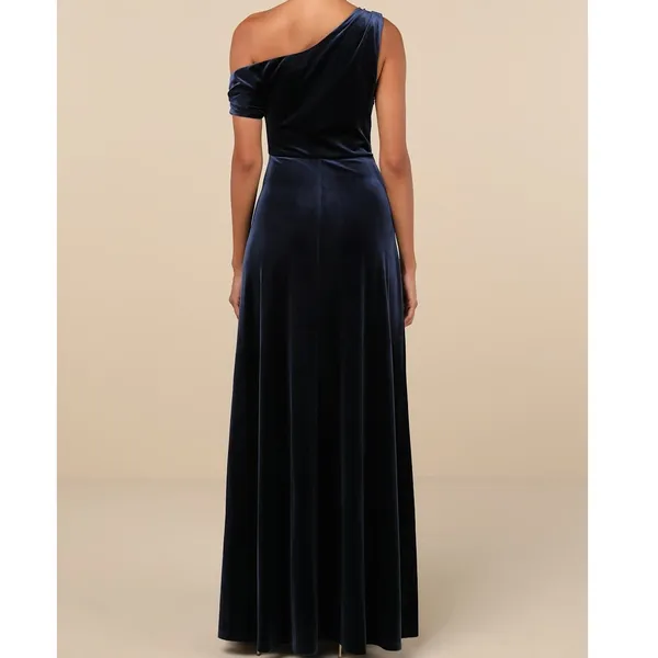 NEW Lulus Coveted Confidence Navy Blue Velvet Asymmetrical Maxi Dress Small - Image 4