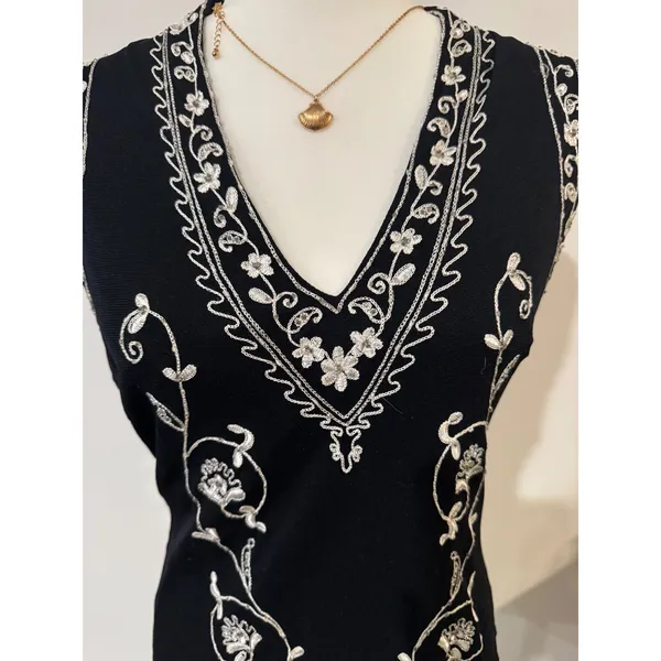 Vintage Cache Sleeveless Black Mesh Top Embroidery SIZE L Boho y2k Fairy Dark - Image 2