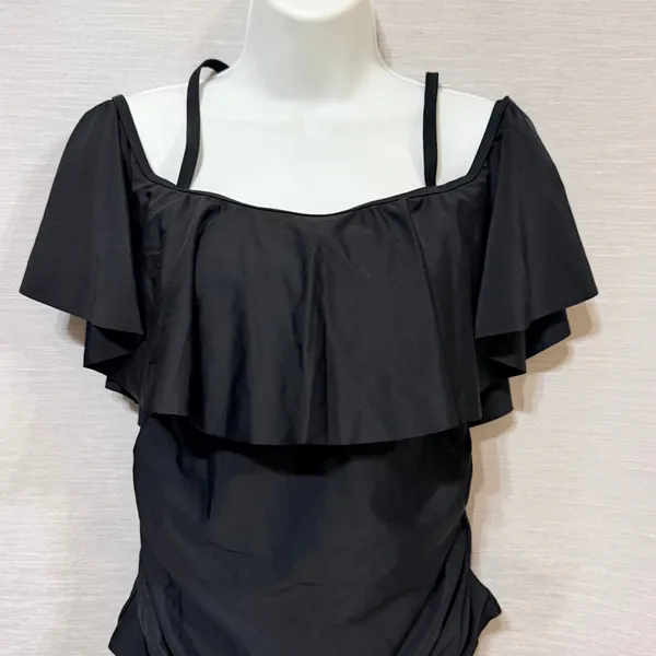 PinkBlush Maternity Ruffle Off Shoulder One Piece Swimsuit Black Medium EBM1000 - Image 5