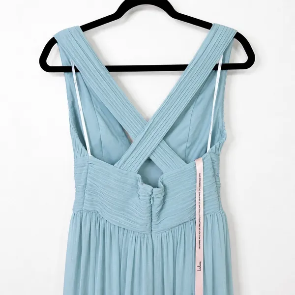 NEW Lulus Leora Light Blue Plunging Chiffon Pleated Tiered Maxi Dress Small - Image 9
