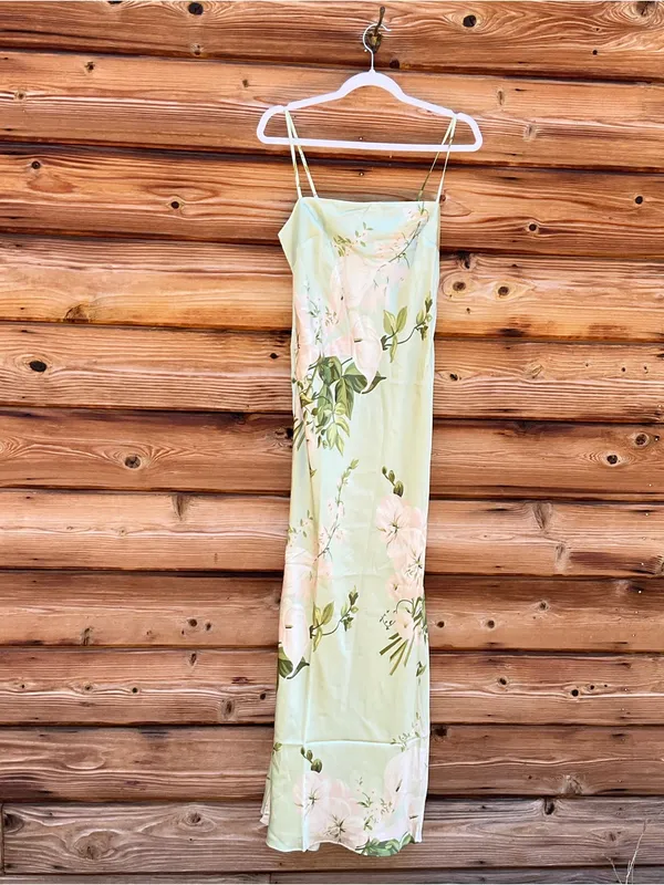 Few Moda o.p.t. Mazzy Green Size M Floral Silk Slip Maxi Dress - Image 5