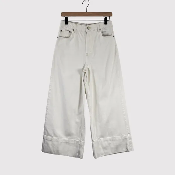 GANNI Womens Jeans White Denim Organic Cotton High Rise Cropped Wide Leg Size 27 - Image 2