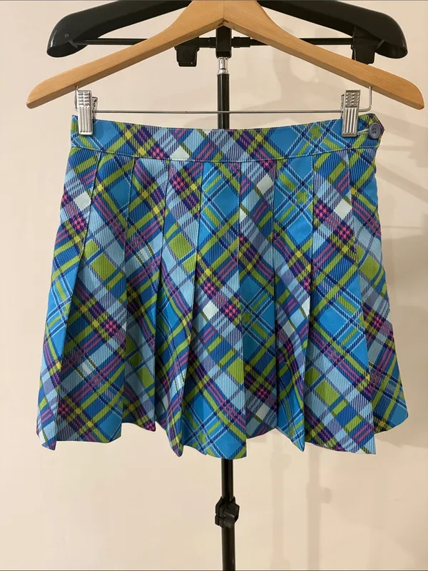 Plaid A-Line Mini Skirt in Blue and Green - Image 2