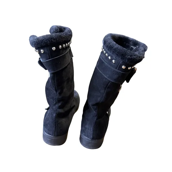 ✨ STUART WEITZMAN Black Studded Suede Moto‎ Biker Boots 7.5M ✨ - Image 2