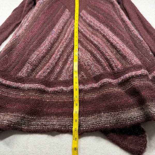 Free People Women’s Open Knit Cardigan Sweater Boho Oversized Large Burgundy - Image 6