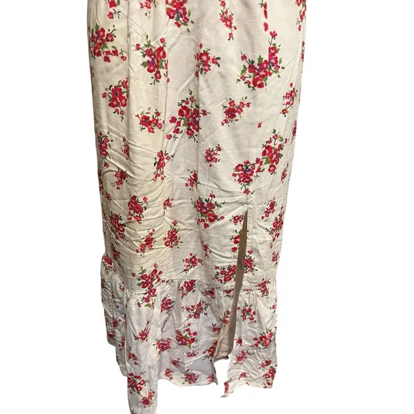 ASTR The Label Ivory Pink Red Floral Pleated Sweetheart Midi Dress Strappy M - Image 9