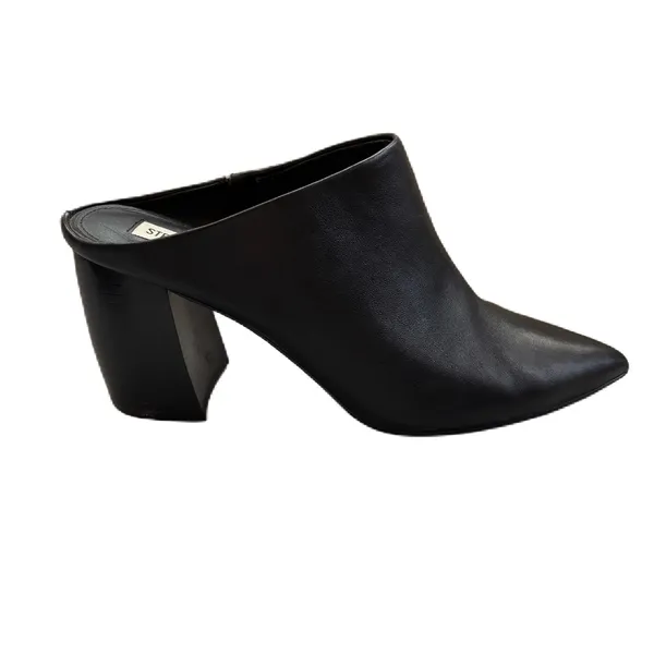 Steve Madden Barrie Addison Black Leather Mules Pointed Toe Size‎ 9 Chunky Heel - Image 2