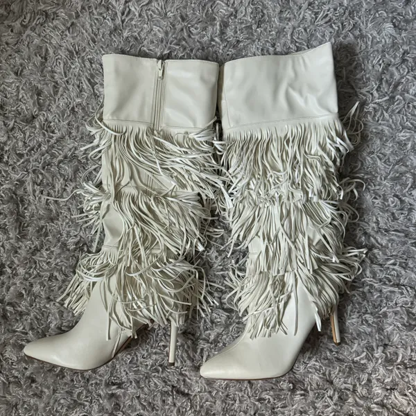 Lulus Shaniaa Bone Fringe Pointed-Toe Knee High Boots - Image 2