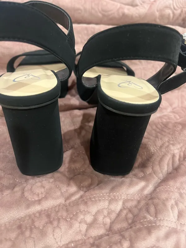 Windsor Black Platform Block Heel Sandals with Pearl Buckle - Image 3