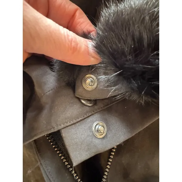 Comptoir Des Cotonniers Coat Women Large Black‎ Rabbit Fur Hood Parka Outdoor - Image 10