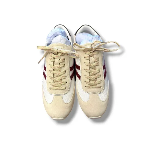 Bibi Lou Mizar Sneakers‎ Women 39 Cream Burgundy Suede Mesh Retro Trainers NEW - Image 3