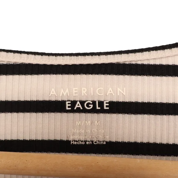 American Eagle Outfitters T-Shirt Women Medium White Black Striped Raglan Sleeve - Image 3