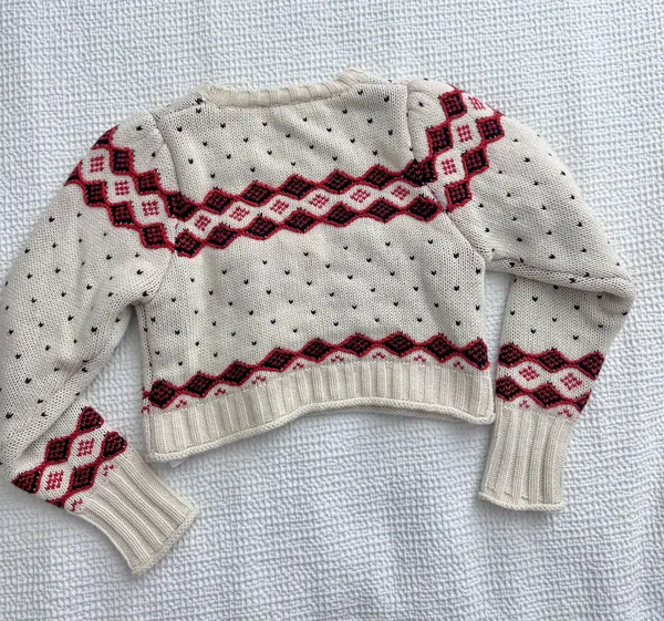 heart print wool knit cropped sweater - Image 6