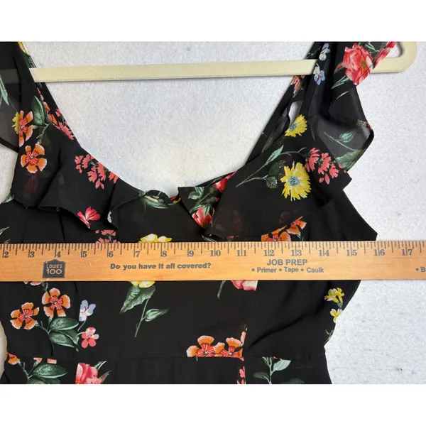 Forever 21 Contemporary Black Floral Maxi Dress Ruffle Tie Back Slit Small - Image 10