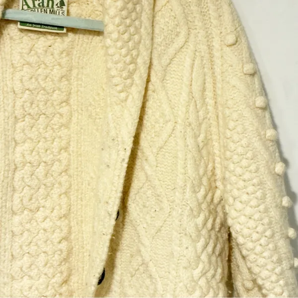Aran Woollen Mills Merino Wool Cream Cable‎ Knit Chunky Sweater Size XL - Image 2