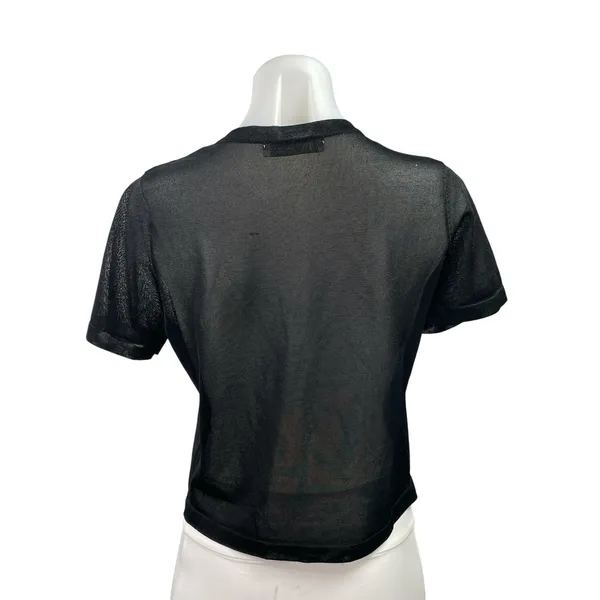 Zara Women's Black Short Sleeve Sheer Mesh Button Down Blouse Shirt Top Size M - Image 3