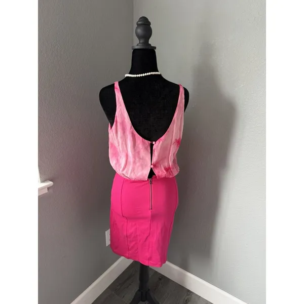 Alice + Olivia Silk Bodice Bodycon Dress Hot Pink Fuchsia Open Back XS - Image 4