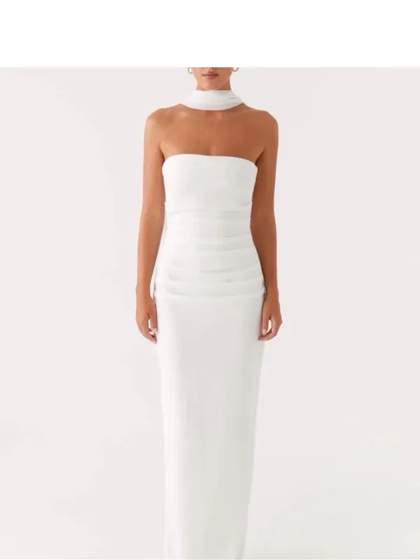 Peppermayo White Strapless Column Gown with Neck Scarf - Image 2