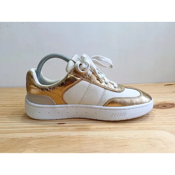 Michael Kors Women's Gold White Leather Sneakers Shoes Size 8.5 M LS24F Low Top - Image 4