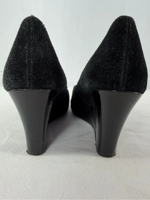 Lilly Pulitzer Suede Peep Toe Wedge Slip On Heels in‎ Black Size 7 - Image 6