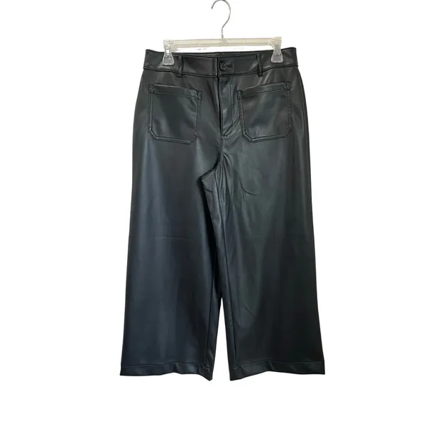 LOFT Faux Leather Wide‎ Leg Crop Pants Size 6 High Rise Modern Minimal Chic - Image 2