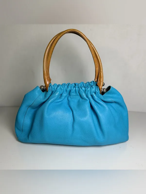Dulce Brazilian Leather Light Robin Blue Slouchy Satchel Top Handle Hobo Purse - Image 2