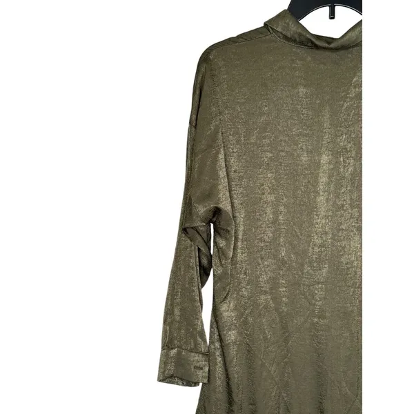 Zara Womens Dress Shirt Mini Collared Long Sleeve Satin Ruffled Hem Green XS NWT - Image 10