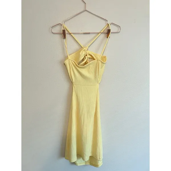 Pacsun Sun‎ Dress Size S Butter Yellow Strappy Back Mini Ribbed - Image 3