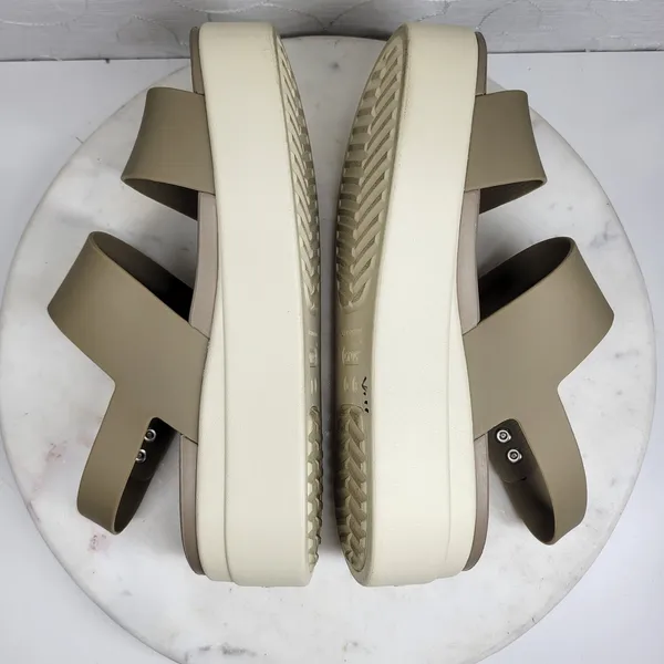 Crocs Brooklyn Low Wedge Sandals Size 8 Mushroom LiteRide Slingback Two Strap - Image 11