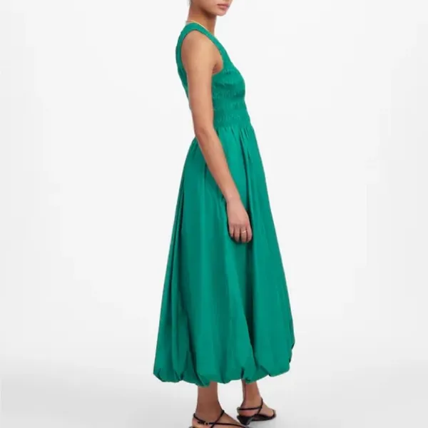 NWT Madewell Verdant Green The‎ Melody Bubble-Hem Smocked Midi Dress Poplin XXS - Image 11