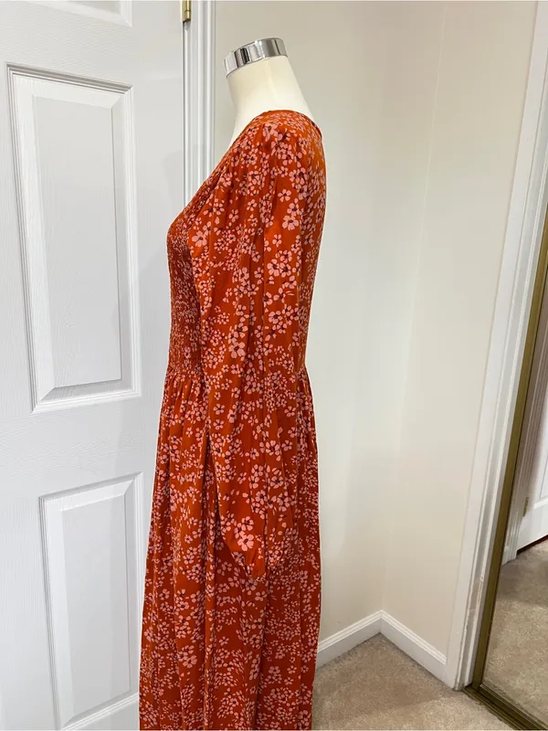 Susina Floral Smocked Bodice & Tiered Midi Dress Orange Burnt Orange Size Large - Image 10