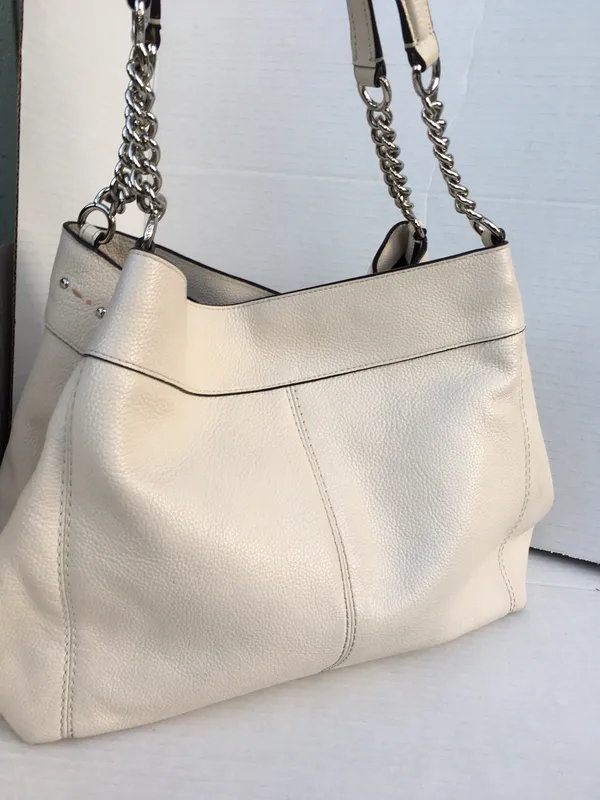 Coach Lexy Floral Pebble Leather Chain Shoulder Bag Purse Cream Flowers Large - Image 7