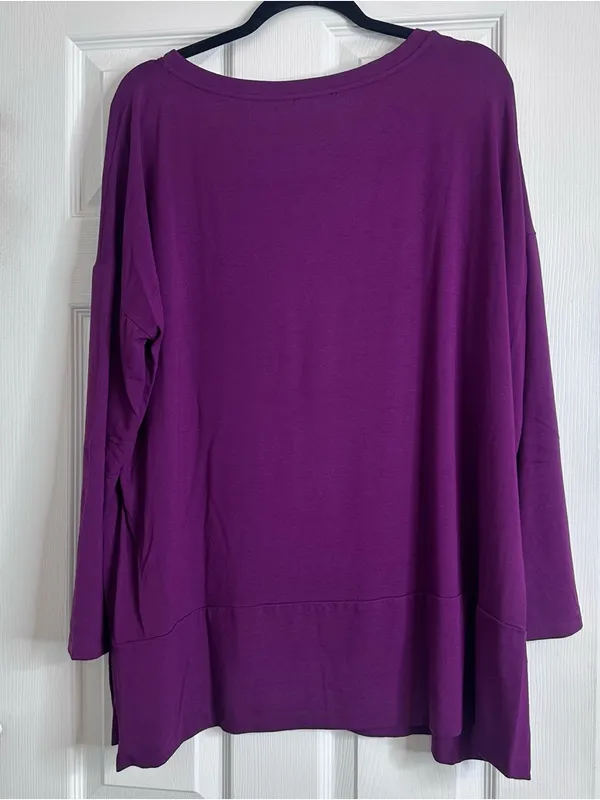 Eileen Fisher Plum Long Sleeve Relaxed Tee Women’s Size XL - Image 10