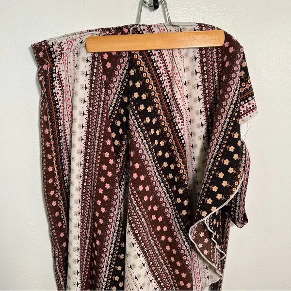 Women's True Wrap Maxi Skirt White Black Brown Pink Floral Geometric Boho Gypsy - Image 4