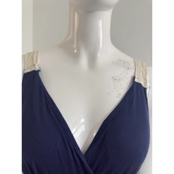 Women’s Blue Maxi Dress Size M Padded Lace Accents Embroidered Boho Cottagecore - Image 7