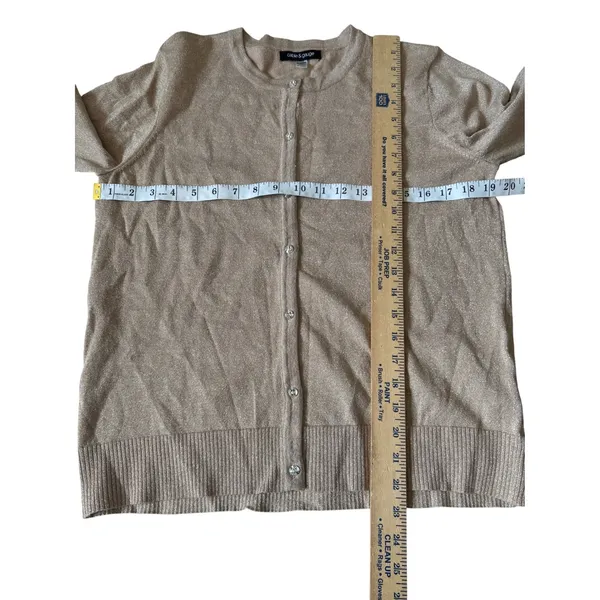 Cable & Gauge Womens Tan Glitter‎ Knit Cardigan Button Up Long Sleeve Top XLP - Image 7