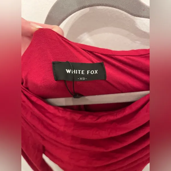 White Fox Long Sleeve Mini Dress Cowl Neck Off Shoulder Ruched XS NWT - Image 2