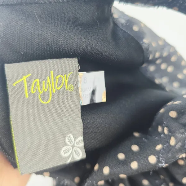 Taylor Polka Dot‎ Halter Dress Ruffle Hem Sleeveless Party Black Size 8 - Image 4
